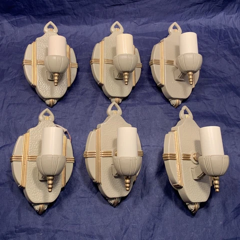 Antique Art Deco Wall Sconce Fixtures Set Of 6 Six Markel Fixtures 91B Cover