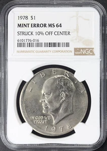 Dólar Eisenhower Ike 1978 NGC MS-64 como nuevo error acuñado 10 % de descuento en el centro - Imagen 1 de 2
