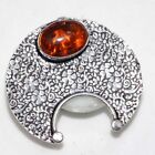 925 Silver Plated-Amber Ethnic Gemstone Crescent Moon Pendant Jewelry 1.5" MJ