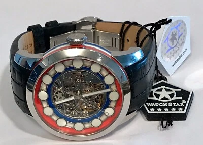 47mm Tema Bandera EE. UU. | Esqueleto Automático | ZEN MASTER | Silvertone | Reloj WatchStar Foto 1 de 4