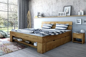 Futonbett Bett Wildeiche Massiv geölt 180cm inkl. 4 Bettkästen, Fußteilregal - Bild 1 von 4
