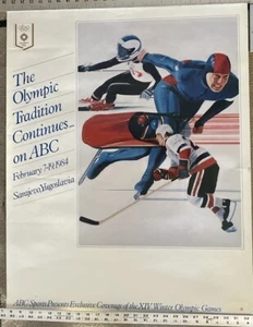 Poster promozionale ABC Giochi olimpici invernali 1984 vintage hockey pattinaggio di velocità HTF NOS - Foto 1 di 2