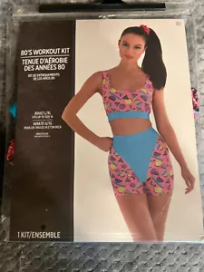 Womens 80s Aerobic Workout Costume -ADULT Large/XL-Crop Top-Bike Shorts-NEW - Picture 1 of 3