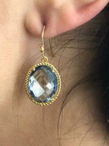 18k Oro Plata Ley Verde Zafiro Halo Checker Tabla Corte Ovalado Pendientes - Imagen 1 de 7