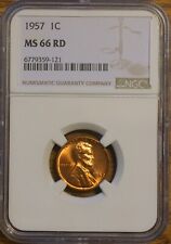 1957 LINCOLN WHEAT CENT 1¢ - GRADED BY NGC MS-66 RED-#6779359-121
