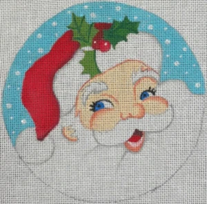 Needlepoint Handpainted Christmas Raymond Crawford Santa Round 6" - Picture 1 of 4