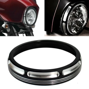 7'' Headlight Trim Ring Bezel Cover CNC Black For Harley Touring Electra Glide w - Bild 1 von 8