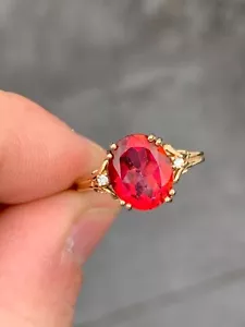 9ct gold diamond ruby solitaire  ring, 9k 375 - Picture 1 of 9