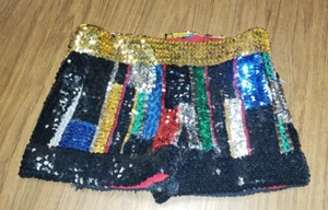 HOTPANTS SEQUINED GLAM RETRO COSTUME FUN HOT PANTS SHORT SHORTS - Picture 1 of 6