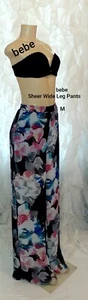 bebe Sheer Black Floral Wide Leg Pants Women's M - Picture 1 of 6