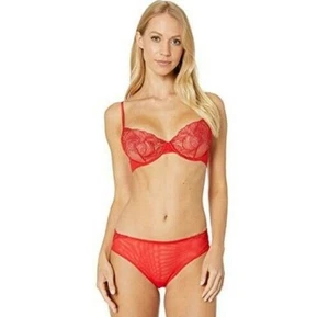 La Perla CAMELIA Red Embroidered Stretch Nylon UW Bra 32D & Brief XS - Picture 1 of 13