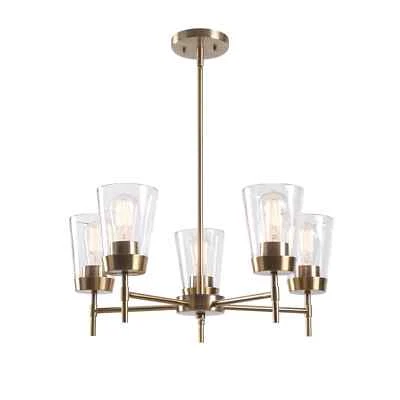 Manor Brook Bea 5-Light Antique Brass Chandelier with Clear Glass - Image 1 of 4