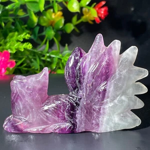 109G Natural Colour Fluorite Handcarved Nine-tailed fox Crystal Specimen - Picture 1 of 15