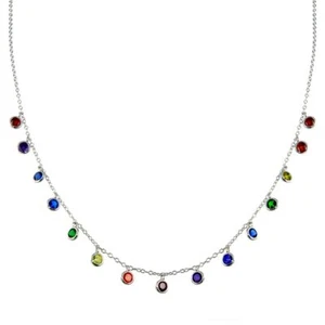 MULTI - COLOR NECKLACE W/ LAB GEMSTONES / 925 STERLING SILVER / 16-18'' CHAIN - Picture 1 of 3