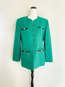 DIANA RICHARDS vintage 80s crepe jacket sz 12 / tailored pockets gold buttons - Picture 1 of 9
