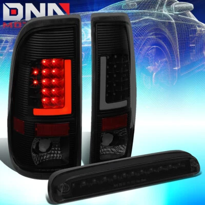FIT 99-07 FORD SUPER DUTY 3D LED L-BAR TAIL LIGHT+THIRD BRAKE LAMP BLACK/SMOKED - Imagem 1 de 4