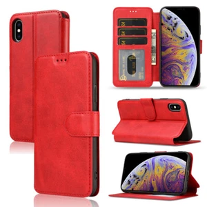 Red Color 3 Card Slot Flip Wallet Phone Case fit For iPhone 15 promax 14+ & S23 - Picture 1 of 9