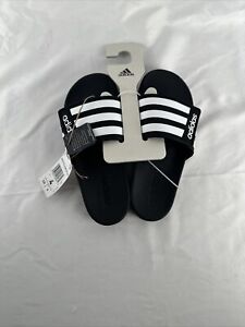 Adidas Adilette Comfort Kids Adjustable Slides - Black/White Size 4 NWOB