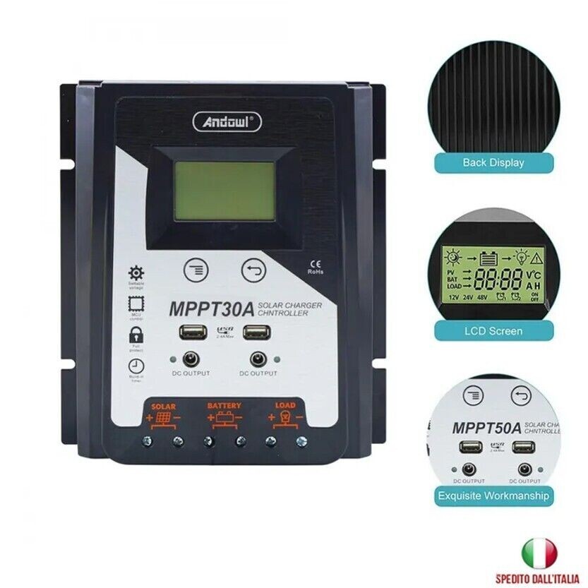 Regolatore Di Carica Solare 12V 16A - Per 1 O 2 Batterie - Ideale Pannelli Solari - Foto 2