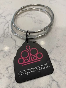 Paparazzi Bangle Bracelet BRIGHT HERE, BRIGHT NOW WHITE, Clear Rhinestones New - Picture 1 of 6