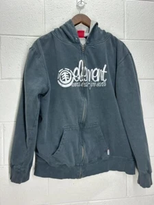Y2K Grey Embroidered Element Lined Baggy Hoodie Tagged L - Picture 1 of 5