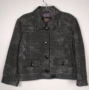 Seven For All Mankind Womens Moto Jacket Crop Black Plaid Houndstooth Sz L Large - Picture 1 of 9
