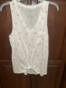 NWT SO Brand tank Top Women’s size Large White Rainbow Front Tie - Picture 1 of 13