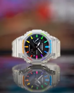 Custom Mod Casio G-Shock CasiOak Hand Painted GA-2100 Jellyfish Rainbow Mods - Bild 1 von 8