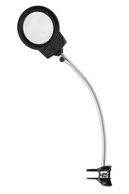 Dual 4x-6x Magnifying Glass Reading Light w LED Lights Flexible Gooseneck Clamp - Image 1 of 4