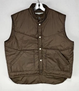 Vintage Alpine Patrol Puffer Vest Mens XL Brown Nylon Snap Button Front Warm - Picture 1 of 10