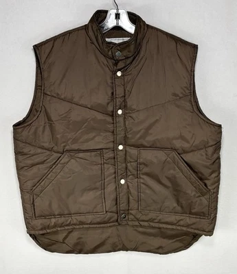 Vintage Alpine Patrol Puffer Vest Mens XL Brown Nylon Snap Button Front Warm - Image 1 of 4