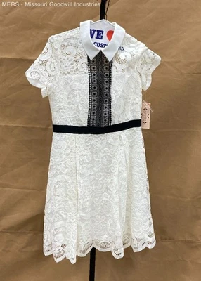 Nanette Lepore Women's White Black Lace Short Sleeve Dress - Size 4 - Image 1 of 4
