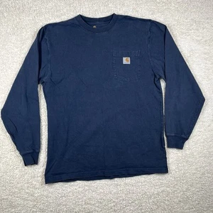 Carhartt T-Shirt Manica Lunga Uomo Blu Medio Tasca Frontale Logo - Foto 1 di 8