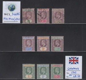 WC1_34486 BRITISH COL.:GRENADA. Wertvoller kurzer Satz von 1902. Sc.48-56. MH-MLH / Gebraucht - Bild 1 von 1
