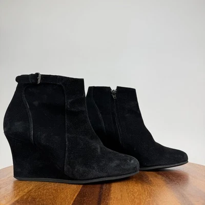 Womens Lanvin Taupe Black Suede Buckle Zip Wedge Ankle Boots Booties Size 37.5 - Image 1 of 4