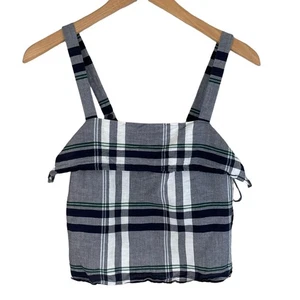 Club Monaco Womens Bridre Linen Blend Tank Side Tie Plaid Gray Green Lightweight - Picture 1 of 8
