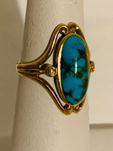 Vintage Türkis Pinky Ring massiv Goldfassung Gr. 4,5 - Bild 1 von 22