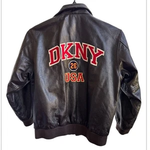 RARE FIND Vintage DKNY boys leather bomber jacket Sz 12 90’s style Women’s XS/S - Picture 1 of 6