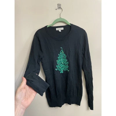 Suéter Merona Negro Árbol de Navidad Talla Mediana Verde Bordado  Foto 1 de 4