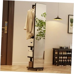 Full Length Mirror Coat Rack Solid Wood Floor Mirror 66"x12" Full Length  - Picture 1 of 7
