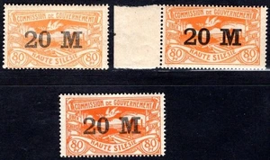 UPPER SILESIA 1921 43a,b ** MNH 3 values in NUANCES (M1076 - Picture 1 of 2