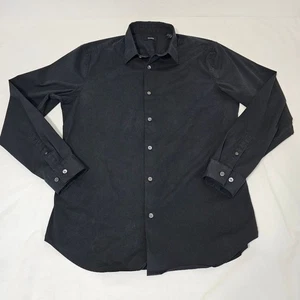 Theory Black Dress Shirt with Point Collar Men's Largr Polyester Cotton Blend - Picture 1 of 5
