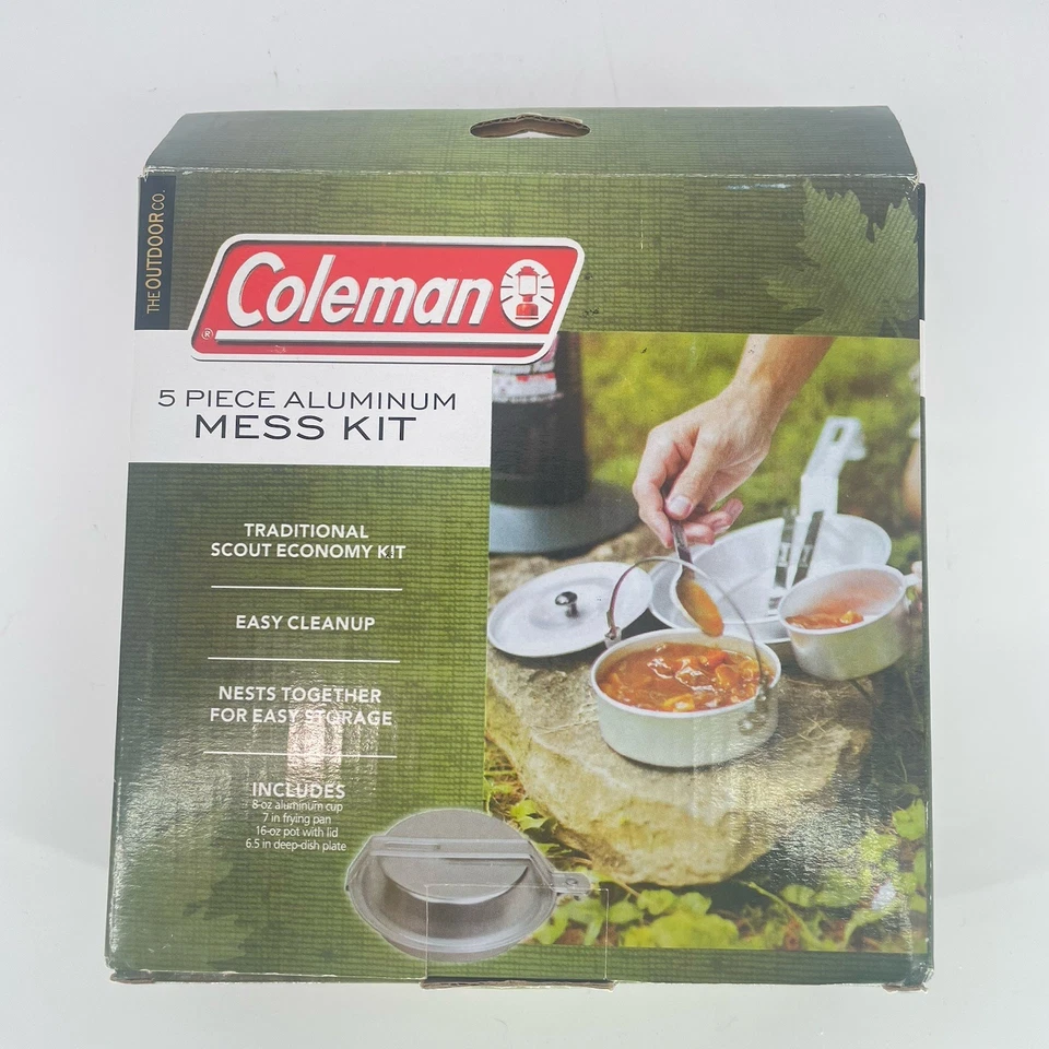 Coleman 5-Piece Aluminum Mess Kit Scout Economy Kit Fry Pan, Pot, Lid, Plate Cup - Image 1 of 3