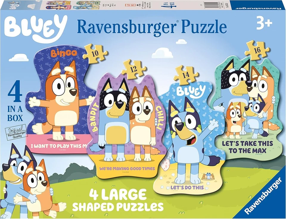 Ravensburger Bluey 4 Large Shaped Jigsaw Puzzles 10, 12, 14 and 16 Pieces - Image 1 of 1