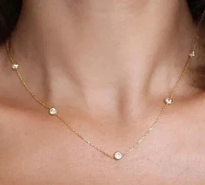 Gift Her Station Lab Grown Diamond Necklace 18" 1.50Ct Round 925 Sterling Silver - Picture 1 of 9