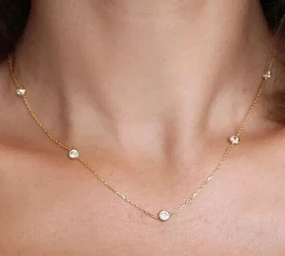 Gift Her Station Lab Grown Diamond Necklace 18" 1.50Ct Round 925 Sterling Silver - Image 1 of 4