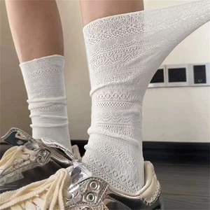 Calcetines transparentes de encaje ocre finos Crew lindos blancos pacos ocales mujeres mujeres mujeres - Imagen 1 de 9
