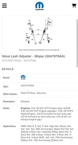 NEW Genuine Mopar 05047979AA Valve Lash Adjuster Jeep Dodge RAM Chrysler - Picture 1 of 1