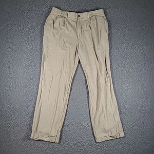 Alan Flusser Pants Men Tan Linen Pleated Cuffed Dress 32X32 Preppy Beachy - Picture 1 of 13