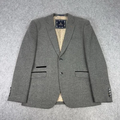 Cavani Blazer Mens UK 40R Grey Slim Fit Suit Jacket Coat Wool Blend Herringbone - Image 1 of 4